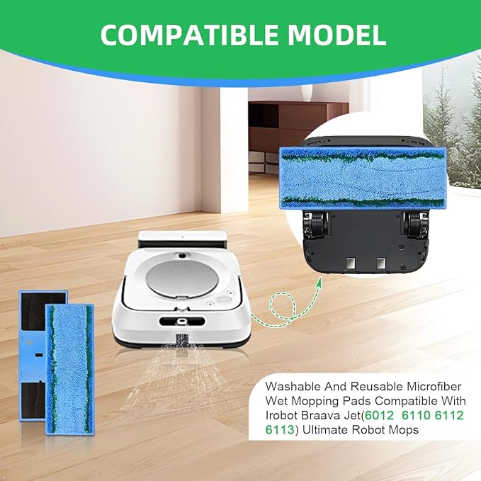 10 Pack M6 Mopping Wet Pads Compatible with iRobot Braava Jet M6 Series (6012) (6112) (6113), Upgraded Robot Mop,Washable Microfiber Replacement Cleaning Pad