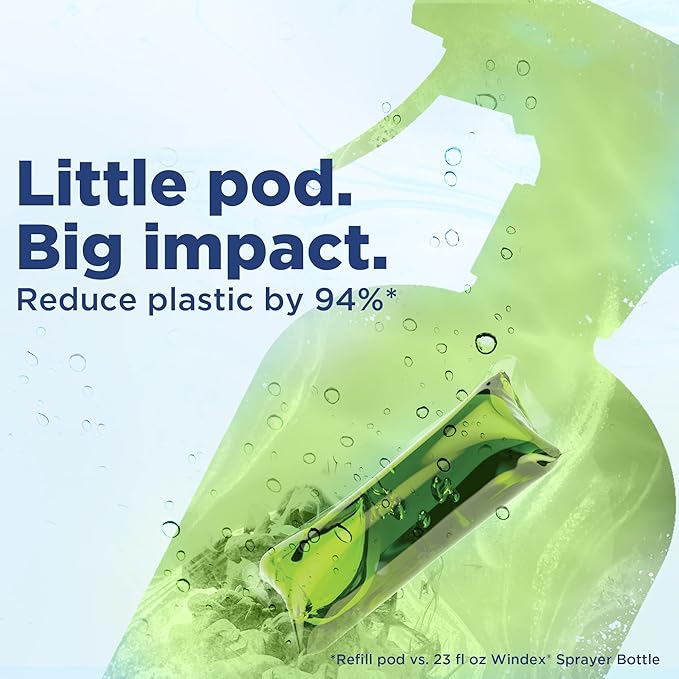 Windex Dissolve Concentrated Pods, Multisurface Cleaner Starter Kit contains 1 Reusable Bottle, 1 Concentrated Dissolvable Pod