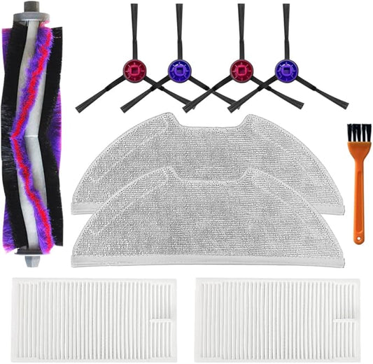 E10s Replacement Parts Accessories Compatible with Eureka E10s Robot Vacuum Cleaner, Including 1 Main Brush, 2 Hepa Filters, 2 Mop Pads, 4 Edge-Sweeping Brushes (9Pc)