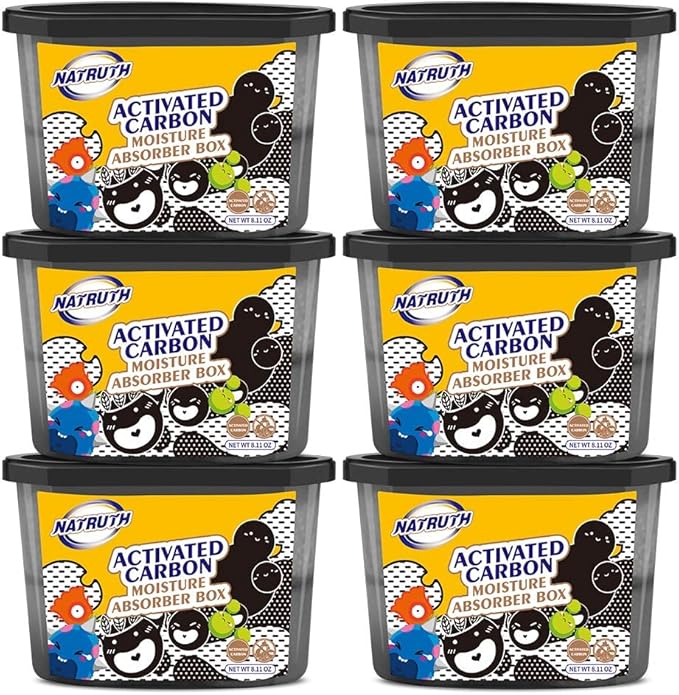 NATRUTH Moisture Absorbers 10.5OZ*6-Pack With Activated Charcoal,Portable Closet Dehumidifier, Odor Eliminator Absorber Bucket,Humidity Absorber,Cleaner Air Dehumidifier for Closet,Bathrooms, Boats