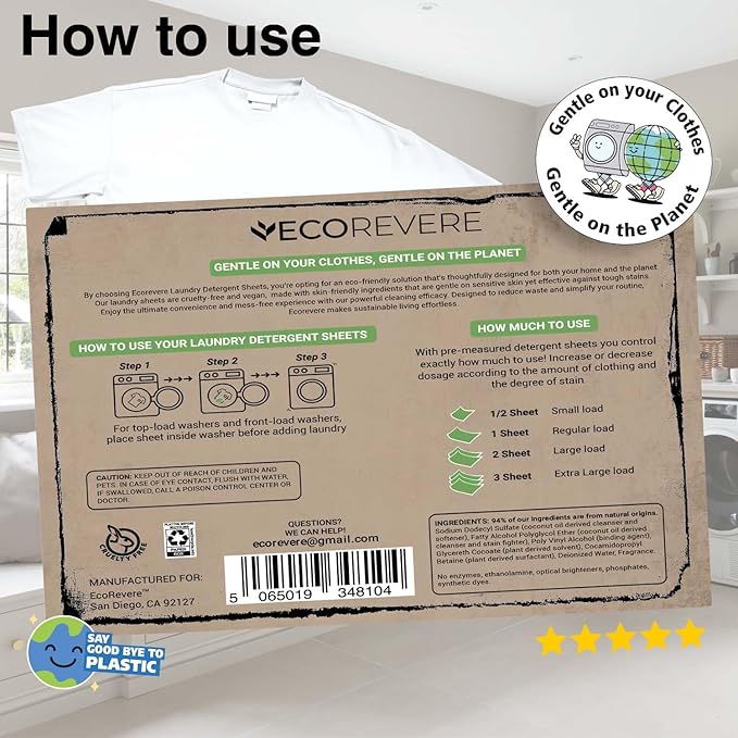 Laundry Detergent Sheets - Eco Friendly Hypoallergenic for sensitive skin, Natural Plant Based Washer Sheets, Travel Laundry Detergent, Chemical Free, Sandalwood Scent (64cnt/128 Small Loads)