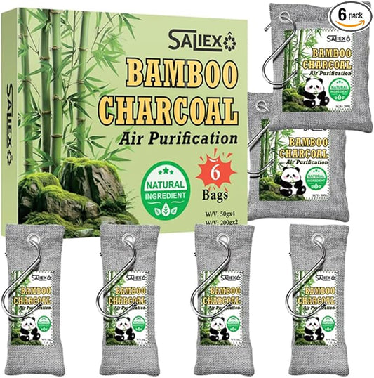 Bamboo Charcoal Air Purifying Bags, Gray, Natural Odor Eliminator, 6 Pack