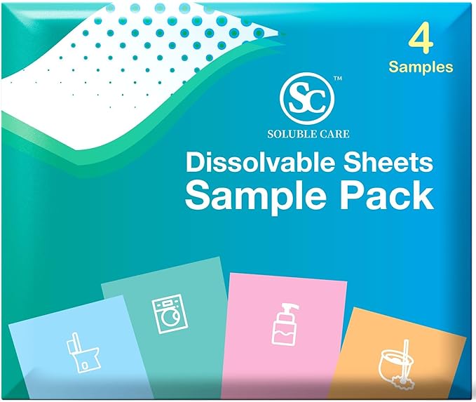 180 loads Laundry Sheets (Ultra-Concentrated, Earth Friendly, Liquid-Free Solution) + Sample Pack (Laundry, Foaming Hand Soap, Toilet & Floor Cleaner Dissolvable Sheets)