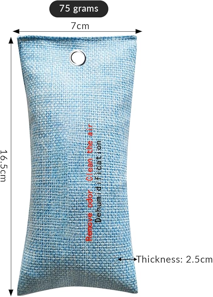 2 Bags Natural Air Purifying Bag | Bamboo Charcoal Odor Absorber for Home & Car | Closet Odor Eliminator, Small Room Deodorizer & Car Air Freshener | Charcoal Bags (75g light blue, Unscented)