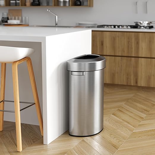 iTouchless 87 Liter, Slim and Space-Saving Design for Home, Office, Kitchen, Restaurant, Restroom, Large Capacity, 23 Gal Trash Cans with AbsorbX Odor Filter, Stainless Steel, Semi-Round 23 Gallon