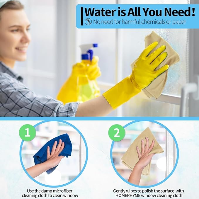 HOMERHYME Microfiber Cleaning Cloth - 6 Pack Glasses Cleaning Cloth, 16" x 14" Window Cleaning Rags, Streak Free Lint Free Polishing Cloths Wipes for Eye Glass, Stainless Steel, Windshield, Beige