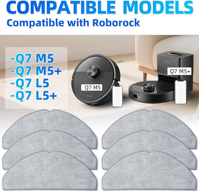 6 Pack Mop Pads for Roborock Q7 M5 / Q7 M5+ / Q7 L5 / Q7 L5+ Robot Vacuum Cleaner, Spin Cleaning Pads Replacement Parts Accessories(Not for Q7 / Q7 MAX / Q5 MAX)