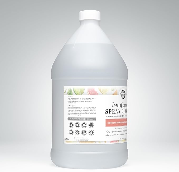 Rustic Strength Lots of Purpose Spray Cleaner, Lemon, Lime, Orange & Grapefruit, Multi-Surface, pH Balanced, Non-Toxic, Biodegradable, 1 Gallon, Plastic