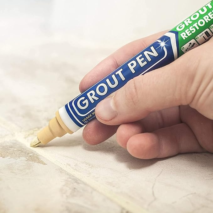 Grout Pen Tile Paint Marker: Cream 1 Pack and 2 Pack with Extra Tips (Narrow, 5mm) - Waterproof Grout Colorant and Sealer Pen to Renew, Repair, and Refresh Tile Grout - Cleaner Floor Pens