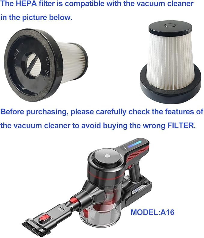 3 Pack Hepa Filters Compatible with CHEBIO A16 Cordless Vacuum, Spare Filter Parts or Accessories for CHEBIO Wireless Vacuum.