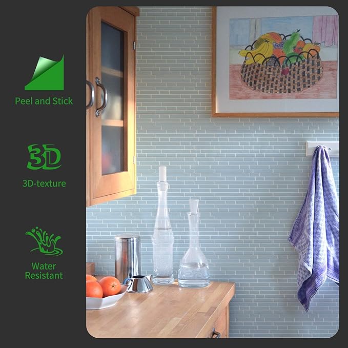 LONGKING 10-Sheet Self-Adhesive Peel and Stick Backsplash for Kitchen, Vinyl Decorative Tiles (Blue)