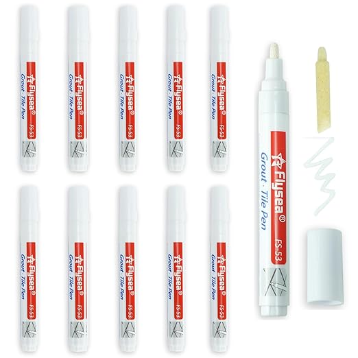 10 Pieces Tile Pen Wall Grout Color Pen Tile Repair Pen Refill Wall Gap Grout Renew Marker for Tiles Floor Kitchen Bathroom(White)