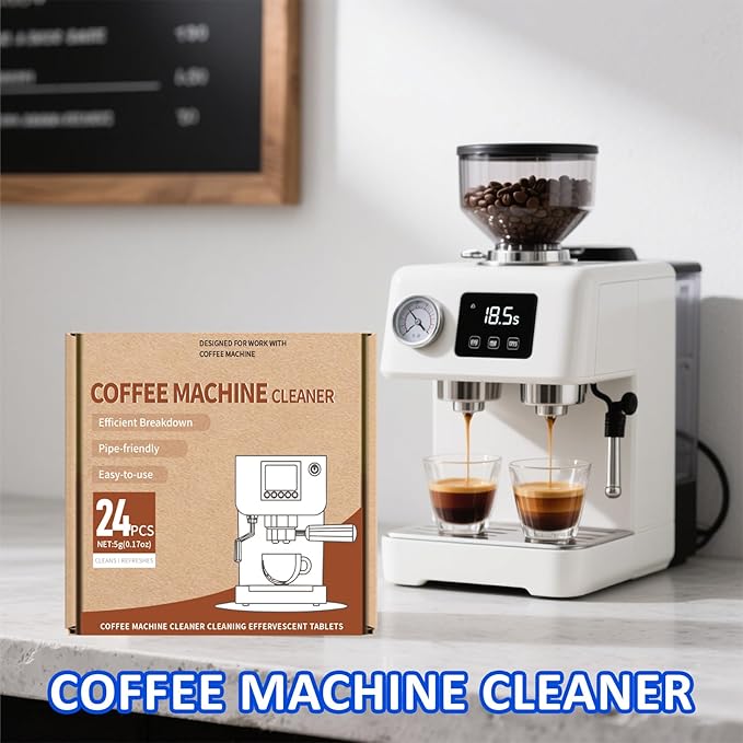 Coffee Machine Cleaner Tablets - 24 Pack | Descaling & Deep Cleaning for Keurig, Nespresso, Espresso & Drip Coffee Makers | Remove Limescale, Oil & Residue | Food Safe & Non-Toxic
