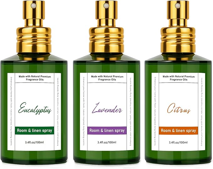 Room Spray Odor Eliminator 3 Pack, Natural Essential Oil Air Freshener Spray for Home Bathroom and Kitchen, Lavender, Citrus, Eucalyptus