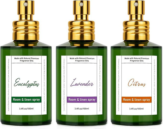 Room Spray Odor Eliminator 3 Pack, Natural Essential Oil Air Freshener Spray for Home Bathroom and Kitchen, Lavender, Citrus, Eucalyptus