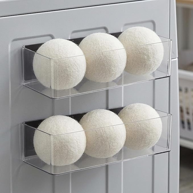 Rainmae 2 Pcs Magnetic Dryer Ball Holder Set Laundry Pods Dryer Sheets Storage Baskets for Laundry Room Organization Wall Mounted Magnetic Dryer Ball Container Basket for Storage and Home Organization