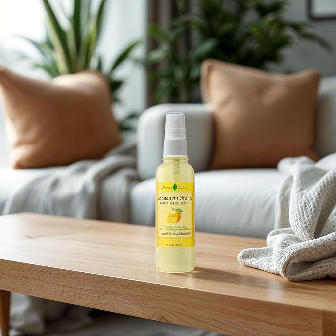 Mandarin Orange Linen and Room Spray, Natural Air Freshener Made with Pure Mandarin Essential Oil, Pillow Spray, Odor Eliminator