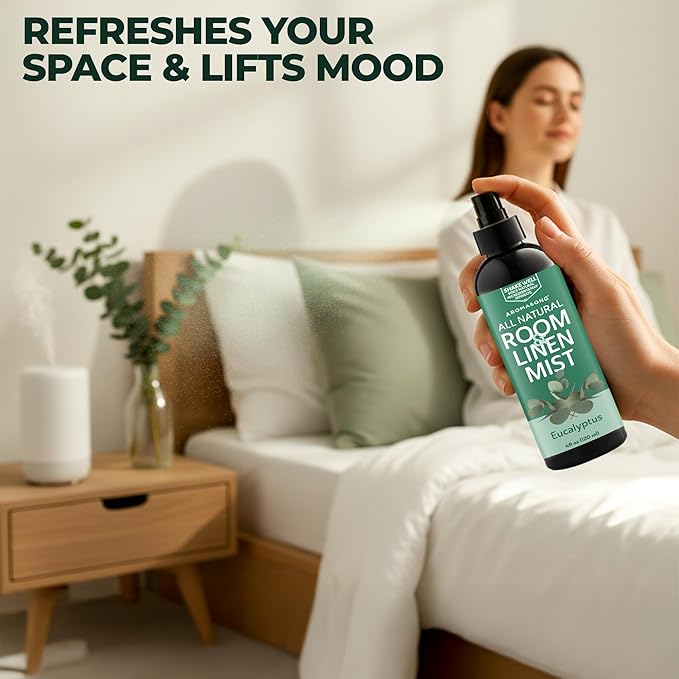 Aromasong Eucalyptus Mint Room Spray – Natural Room Deodorizer Non-Toxic, Eucalyptus Linen Spray for Pillows & Sheets, 4 fl oz