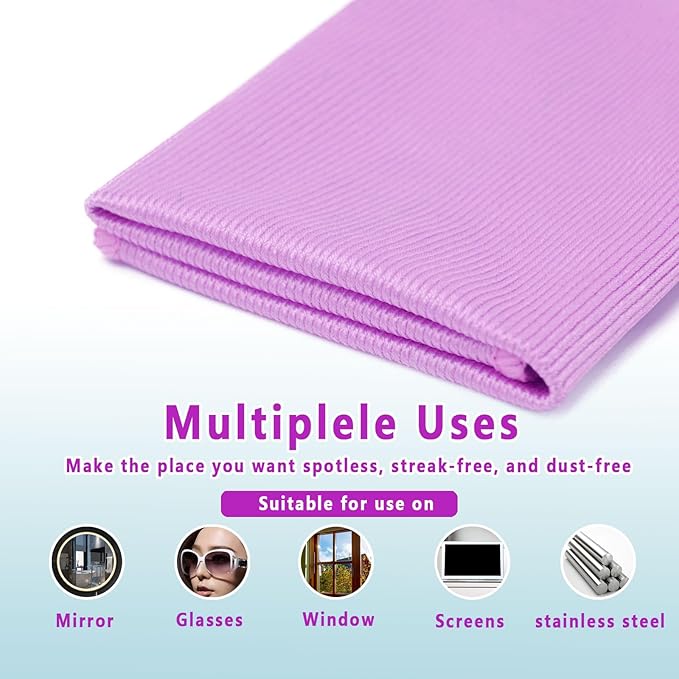 6 Pack Glass Cleaning Cloth Microfiber Cleaning Cloth for Window Eyeglass Jewelry Windshields Mirrors and Stainless Steel (Purple)