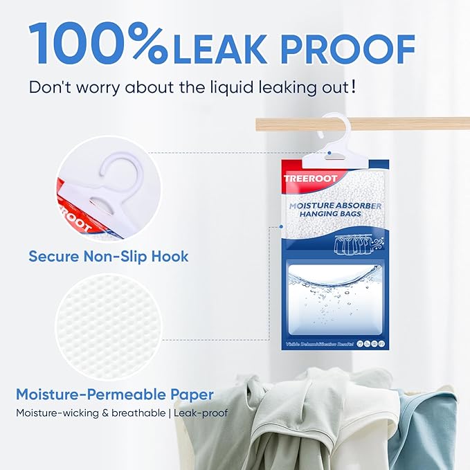 32 Pack Moisture Absorbers for Closet, 6.4OZ Hanging Closet Dehumidifier Bags, Hanging Humidity Absorber in Wardrobes, Kitchens and Bathrooms, Fragrance Free Portable Moisture bags