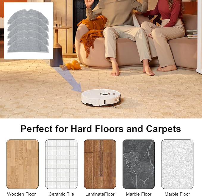 5 Pcs Mop Pads for Roborock S8 Pro Ultra Robot Vacuum, Washable Reusable Mopping Pad Replacement Accessories