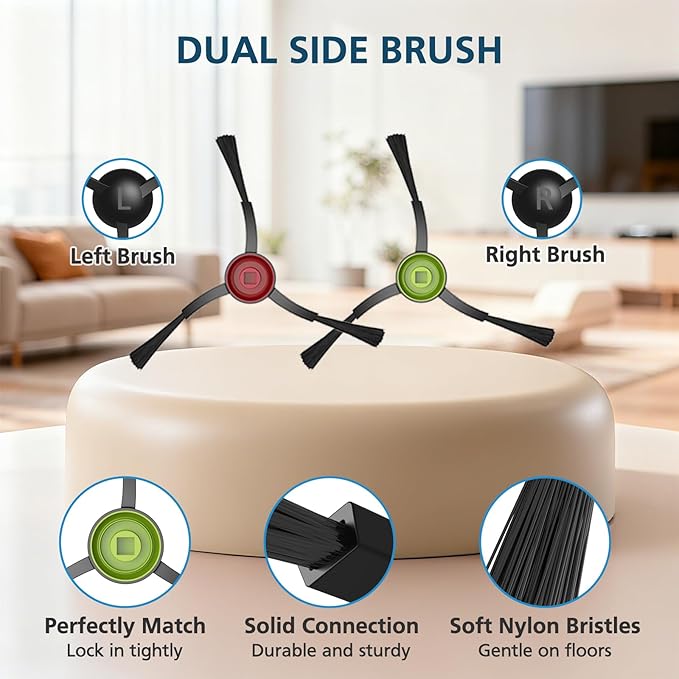 G8000 Max Replacement Parts, for Tikom G8000 Max, L8000 Plus, 2025 Year L8000 Pro Robot Vacuum, Accessories Include 2 Main Brushes, 6 Side Brushes, 6 HEPA Filters, 6 Mop Pads