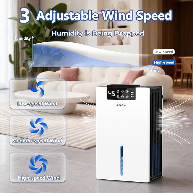 Dehumidifier, 98OZ Dehumidifiers for Home(1000sq.ft), Humidity Display Dehumidifier for Basement Bathroom Bedroom, Auto Shut Off, Washable Filter, Drain Hose, Timer, 7 Ambient Lights, White