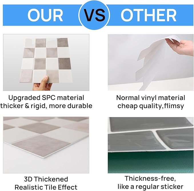 Peel and Stick Backsplash, New Upgrade Design 9" x9"Square Marble Tiles,3D Adhesive Premium Mosaic Tiles, Peel and Stick Tiles for Kitchen,Bathroom, Wall Tile（10-Sheet）.