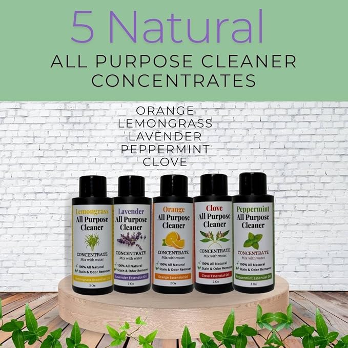 All Purpose Cleaner Concentrate Discovery Variety Pack, Try All 5 Scents Clove, Lavender, Lemongrass, Orange, Peppermint, Makes 5 Spray Bottles, Natural Multi-Surface Cleaner
