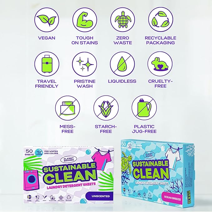 Laundry Detergent Sheets - Made in Sweden, Up to 100 loads 50 Sheets, Sustainable Clean Liquidless Technology, Dissolves Instantly, No Harsh Chemicals, Eco-Friendly. (Ocean Breeze)