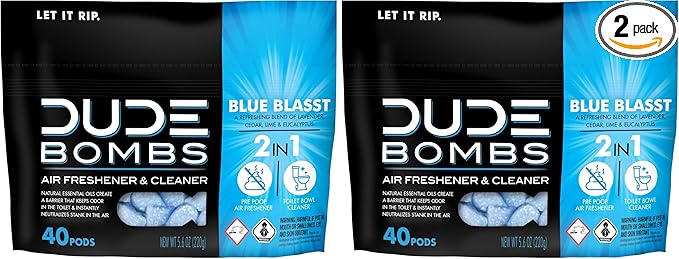 Dude Bombs - Toilet Stank Eliminator - Fresh Scent 2-in-1 Stank Eliminator + Toilet Bowl Freshener - Refreshing Blend of Lavender, Cedar, Lime, and Eucalyptus- Pods 40 Count (Pack of 2)