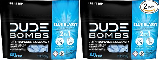 Dude Bombs - Toilet Stank Eliminator - Fresh Scent 2-in-1 Stank Eliminator + Toilet Bowl Freshener - Refreshing Blend of Lavender, Cedar, Lime, and Eucalyptus- Pods 40 Count (Pack of 2)