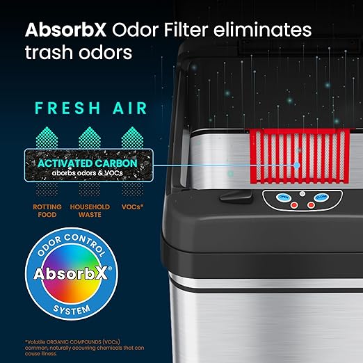 iTouchless Glide 13 Gallon Pet-Proof Sensor Trash Can with Wheels and Odor Control System, Stainless Steel
