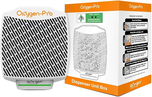 Oxygen-Pro - Fragrance Dispenser, Commercial Air Freshener and Deodorizer, Wall Mounted, Battery Operated Automatic Dispenser, Odor Eliminator and Fragrancing System (1 Pack)
