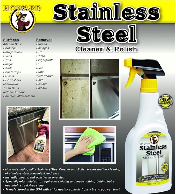 Howard Products Stainless Steel Cleaner for Appliances - Stainless Steel Cleaner and Polisher