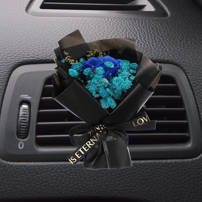 uxcell Dark Blue Small Bouquet Car Air Freshener Vent Clips, Mini Decorative Rose Bouquet with Fragrance Diffuser for Women, Automotive Air Freshener Decoration, Style 4