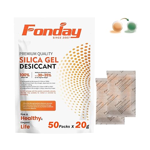 20g x 50 packs Fonday Rechargeable Silica Gel Desiccant Packets Fast Reactivate Desiccant Bags Moisture Absorbers for Storage Bins, Suitcase, Safe, 3D Filaments, Electronics