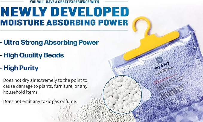 Dry & Dry Premium Moisture Absorbers Dehumidifiers for Home, Basement, Bedroom, Small Dehumidifiers - Moisture Absorber - Blue & White (25 Pack) 7 ounce
