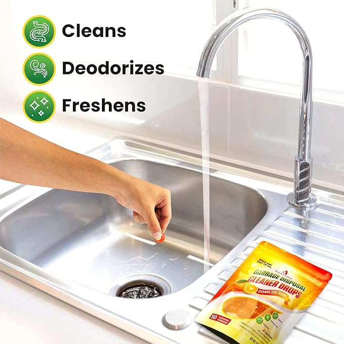 Garbage Disposal Cleaner and Deodorizer Drops Bundle -Orange & Lemon Scented Kitchen Sink Freshener Pods & Drain Odor Eliminator Disposer Care Balls by Bastion