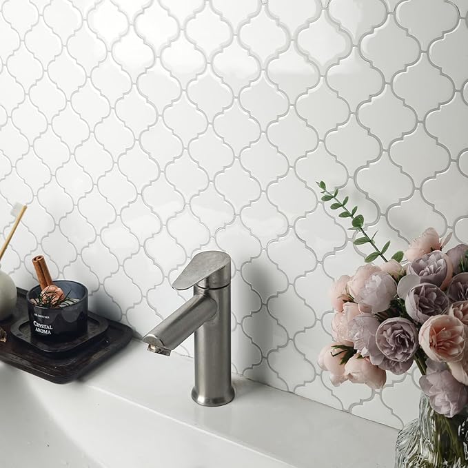 Arabesque Peel and Stick Backsplash for Kitchen, Thicker Design 3D Self Adhesive Wall Tile, 12"x12" Peel and Stick Wall Tiles, 10-Sheet Stick on Tiles for Kitchen and Bathroom (White)