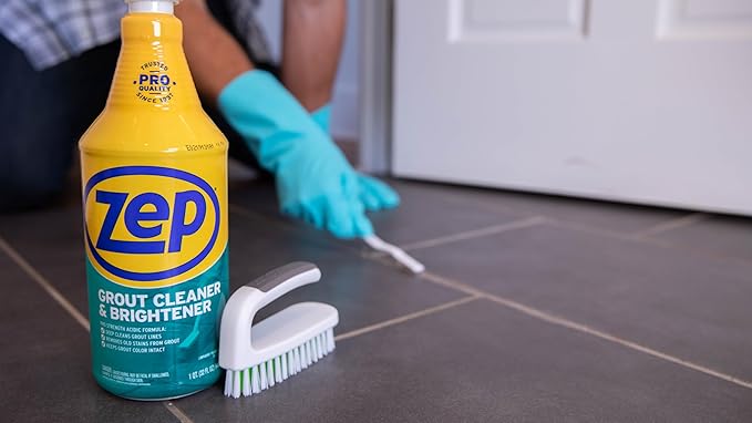 Zep Grout Cleaner and Brightener - 32 Ounce (1 Bottle) - ZU104632 - Deep Cleaning Formula Removes Old Stains From Grout
