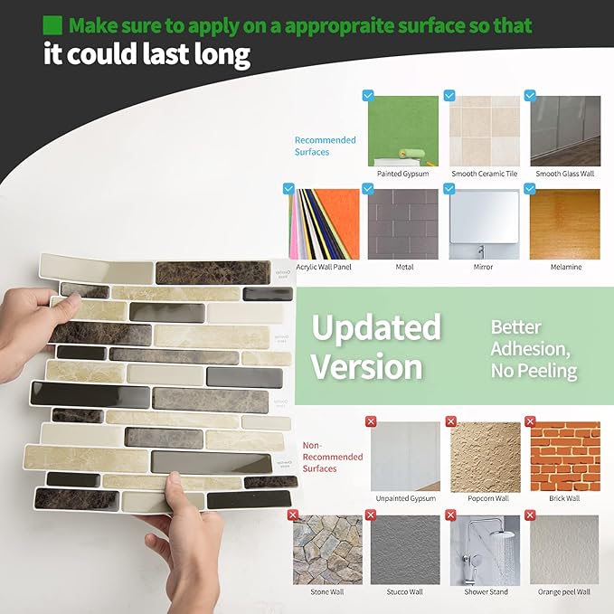 LONGKING 10-Sheet Brown Peel and Stick Backsplash Tile for Kitchen, Vinyl Stick on Tile Stickers for Wall, Kitchen, Bathroom, Counter Top