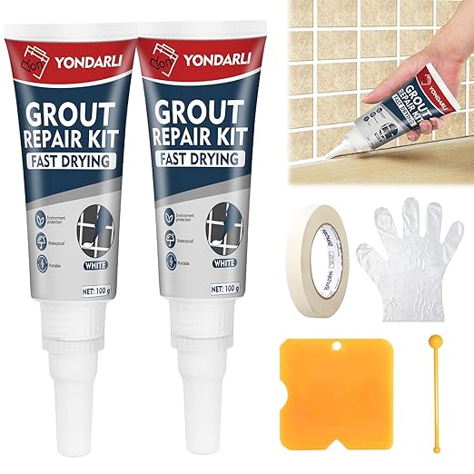 Tile Grout, 2 Pack White Grout Filler Tube, Grout Sealer for Bathroom, Shower, Kitchen, Floor Tile, Fast Drying Grout Pen Paint, Grout Repair Kit Restore and Renew Tile Joints Line, Gaps