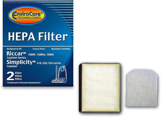 EnviroCare Replacement HEPA Vacuum Filters for Riccar: RF15, 1500P, 1500M, 1800S and Simplicity: S24, S20, S18 2 Filters