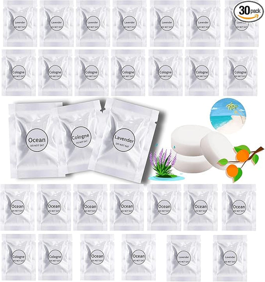 Car Air Freshener Refills, 30 Pcs Individual Package Car Air Vent Clip Replacement Pads Solid Fragrance Scent Air Freshener Refill Tablets (Lavender+Ocean+Cologne)