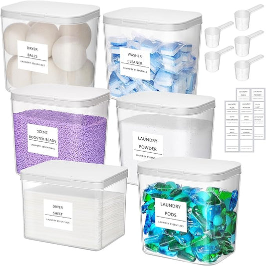 Lifewit Laundry Pods Container with Pop-up Lid, Laundry Room Organization, Dryer Sheet Holder for Washing Powder Scent Booster Beads, 2700 +2000ml/0.72+0.5gal,6 Pcs