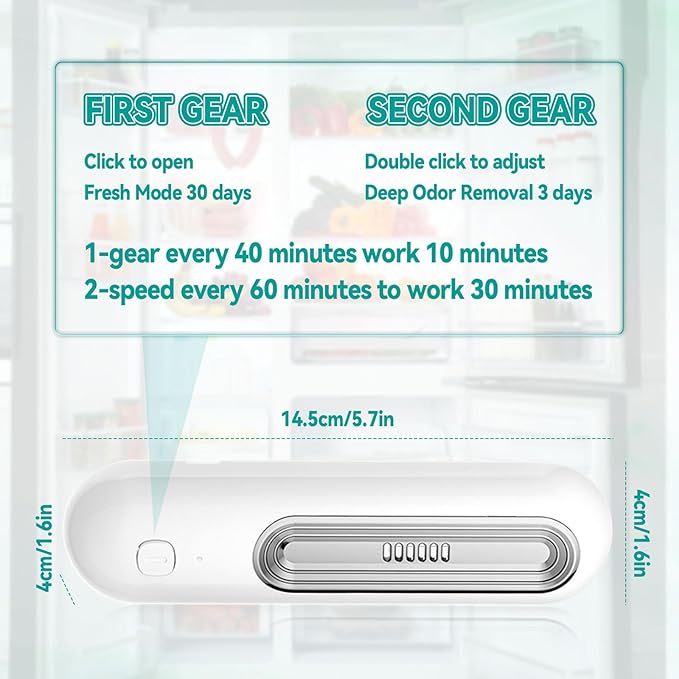 JOJOCY Fridge Deodorizer, USB Rechargeable 2 Modes, Reusable, Antifreeze Design, Effective Odor Eliminator for Fridge, Freezer, Car, Wardrobe, Cabinet