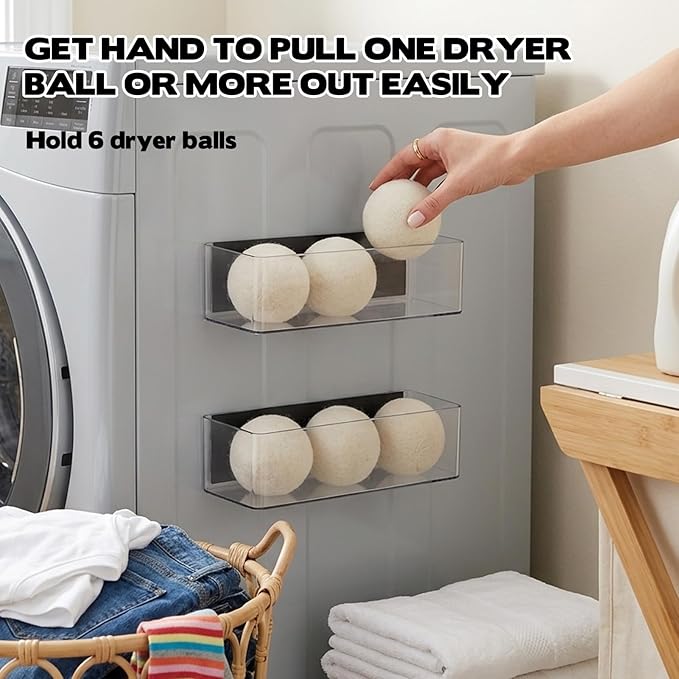 Rainmae 2 Pcs Magnetic Dryer Ball Holder Set Laundry Pods Dryer Sheets Storage Baskets for Laundry Room Organization Wall Mounted Magnetic Dryer Ball Container Basket for Storage and Home Organization