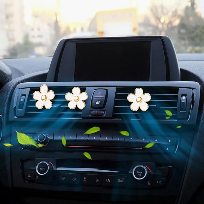 6 Pcs White Daisy Flower Air Freshener Outlet Clip Cars Conditioning Perfume Clips Charm Car Interior Decor Accessories for Women Girls Christmas Gifts