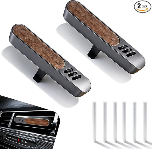 2 PCS Car Air Freshener Diffuser, Natural Wood and Metal Scent Diffuser & Odor Eliminator, Decorative Vent Clip for Car Interior, Universal for Most Cars (Multicolored)